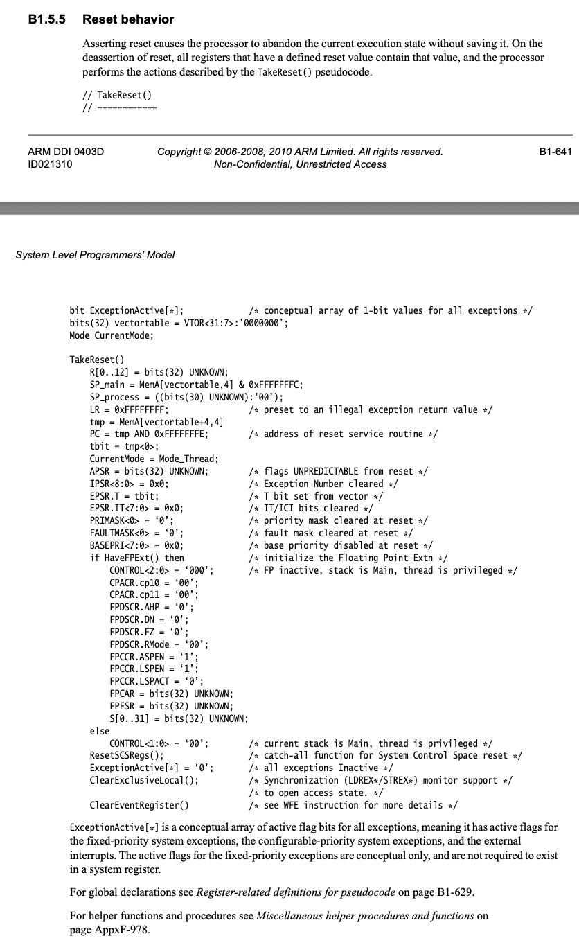 Cortex v7m Reset behaviour
